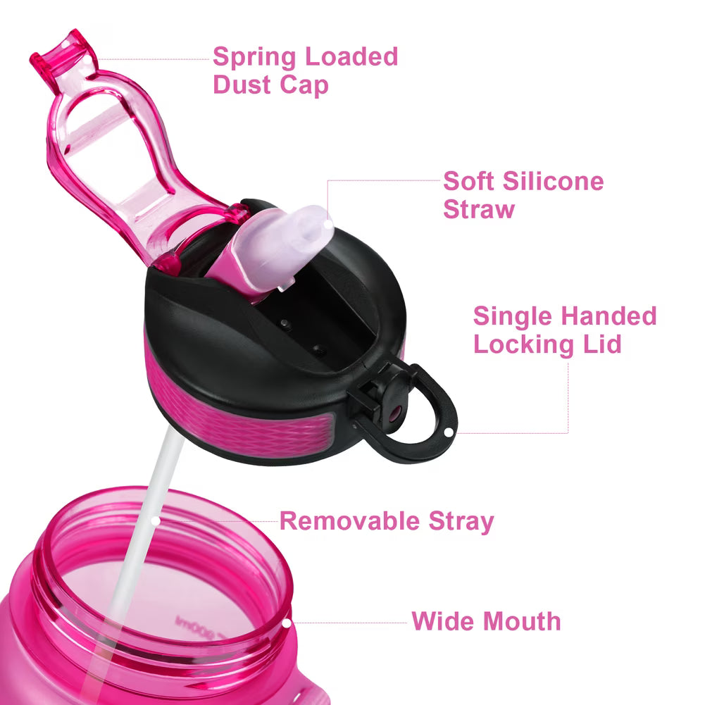 32oz Motivational Water Bottles with Time Marker & Straw, Leak-proof BPA Free Non-Toxic 1L Bottle, Portable Water Jug for Fitness Sports