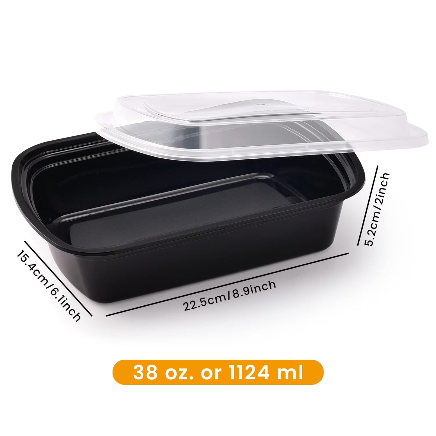 Kitch’nMore 38oz Meal Prep Containers, Extra Large & Thick Food Storage Containers with Lids, Reusable Plastic, Disposable Bento Box, Stackable, Microwave/Freezer/Dishwasher Safe, BPA Free (30 Pack)