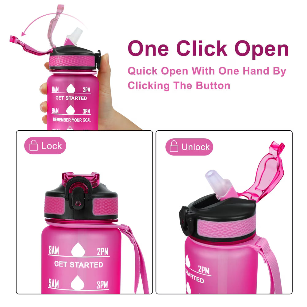 32oz Motivational Water Bottles with Time Marker & Straw, Leak-proof BPA Free Non-Toxic 1L Bottle, Portable Water Jug for Fitness Sports
