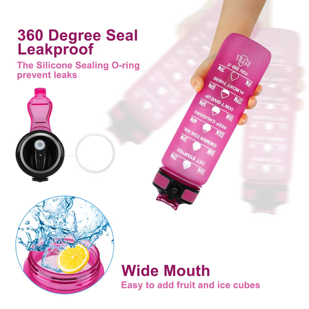 32oz Motivational Water Bottles with Time Marker & Straw, Leak-proof BPA Free Non-Toxic 1L Bottle, Portable Water Jug for Fitness Sports