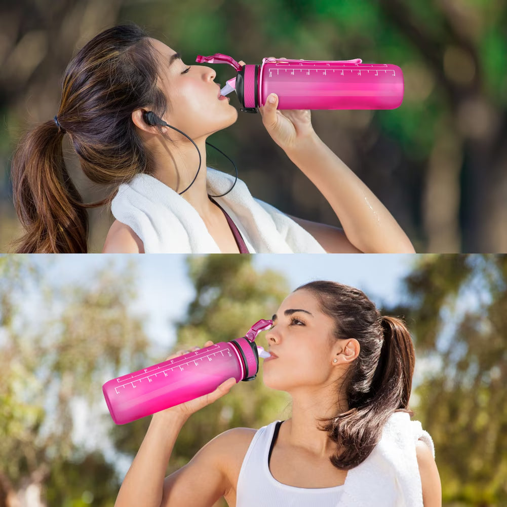 32oz Motivational Water Bottles with Time Marker & Straw, Leak-proof BPA Free Non-Toxic 1L Bottle, Portable Water Jug for Fitness Sports
