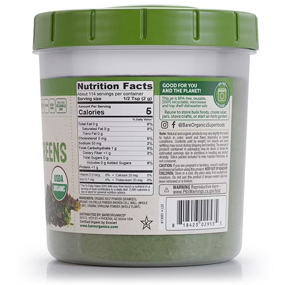 BareOrganics Organic Marine Super Greens Powder, 8 oz