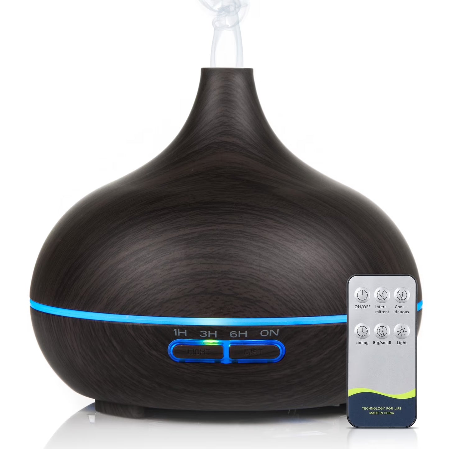 Aeshory Ultrasonic Series Wood Grain Essential Oil Diffuser Cool Mist Humidifier, Black with Remote, 550ml / 18.6oz