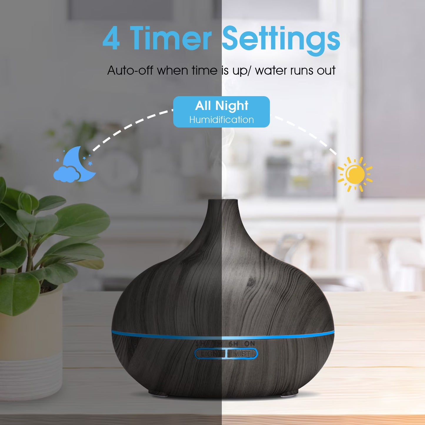 Aeshory Ultrasonic Series Wood Grain Essential Oil Diffuser Cool Mist Humidifier, Black with Remote, 550ml / 18.6oz