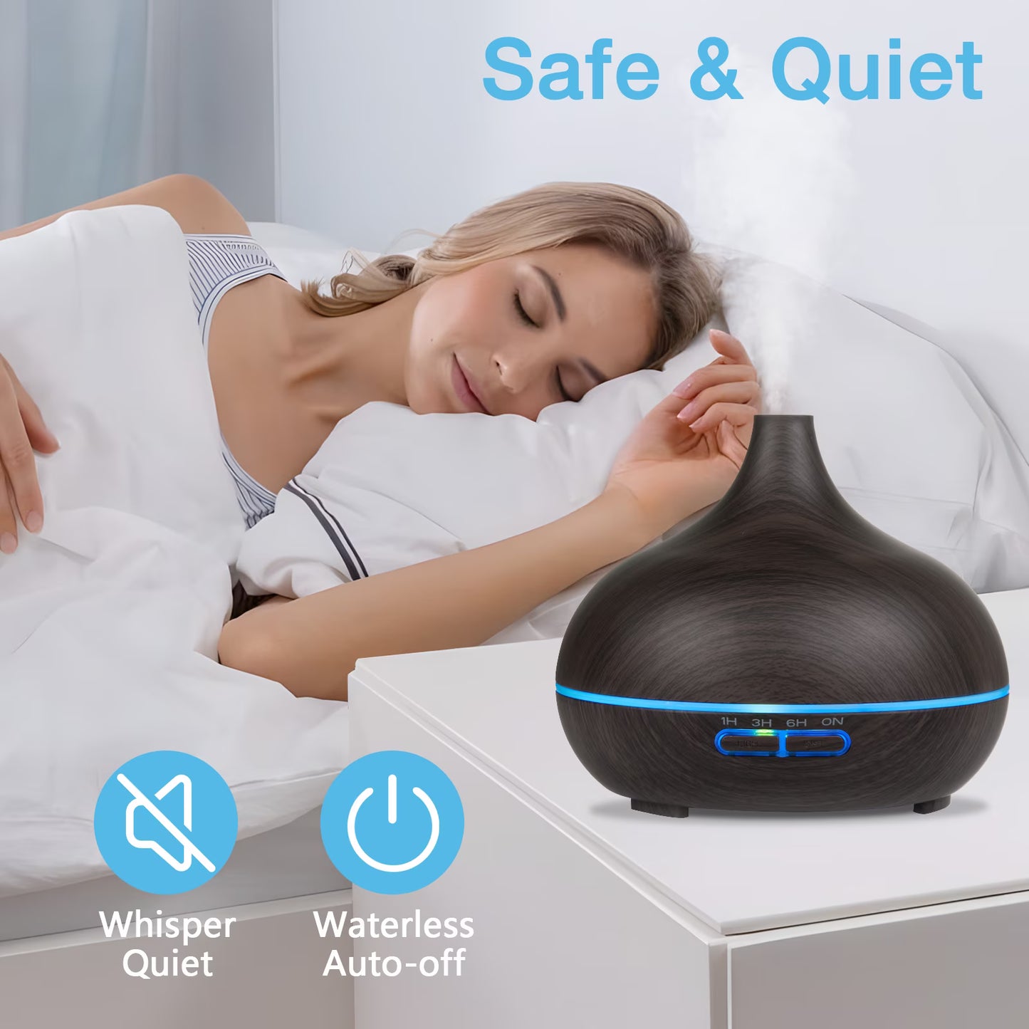 Aeshory Ultrasonic Series Wood Grain Essential Oil Diffuser Cool Mist Humidifier, Black with Remote, 550ml / 18.6oz