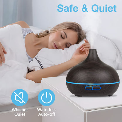 Aeshory Ultrasonic Series Wood Grain Essential Oil Diffuser Cool Mist Humidifier, Black with Remote, 550ml / 18.6oz