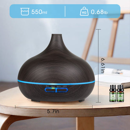 Aeshory Ultrasonic Series Wood Grain Essential Oil Diffuser Cool Mist Humidifier, Black with Remote, 550ml / 18.6oz