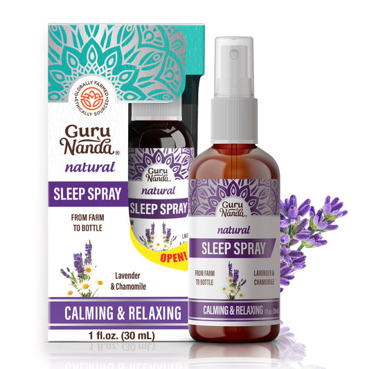 GuruNanda Natural Sleep Spray - Blend of Lavender & Chamomile Essential Oils for Restful Sleep, 1 fl oz