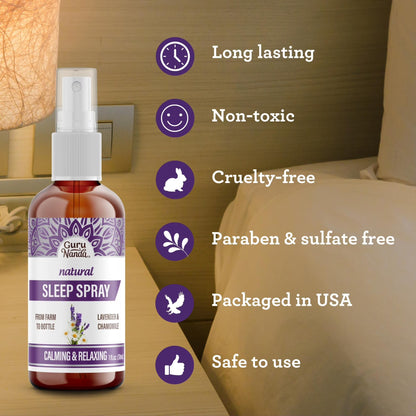GuruNanda Natural Sleep Spray - Blend of Lavender & Chamomile Essential Oils for Restful Sleep, 1 fl oz