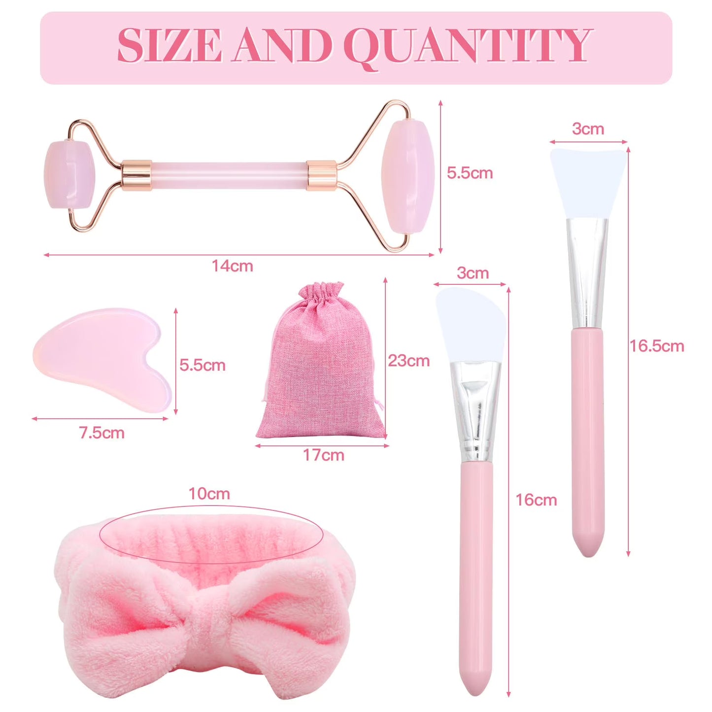 SPOKKI Rose Quartz Face Roller Gua Sha Set, Pink Jade Roller for Women, Gua Sha Stone Massage Tool for Skincare, Facial, Neck and Body Muscle Relaxing
